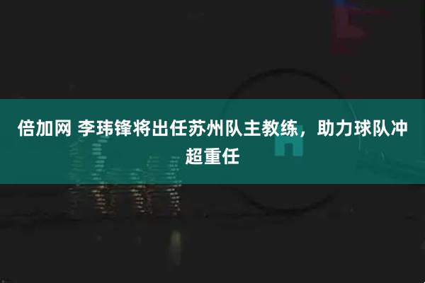 倍加网 李玮锋将出任苏州队主教练，助力球队冲超重任